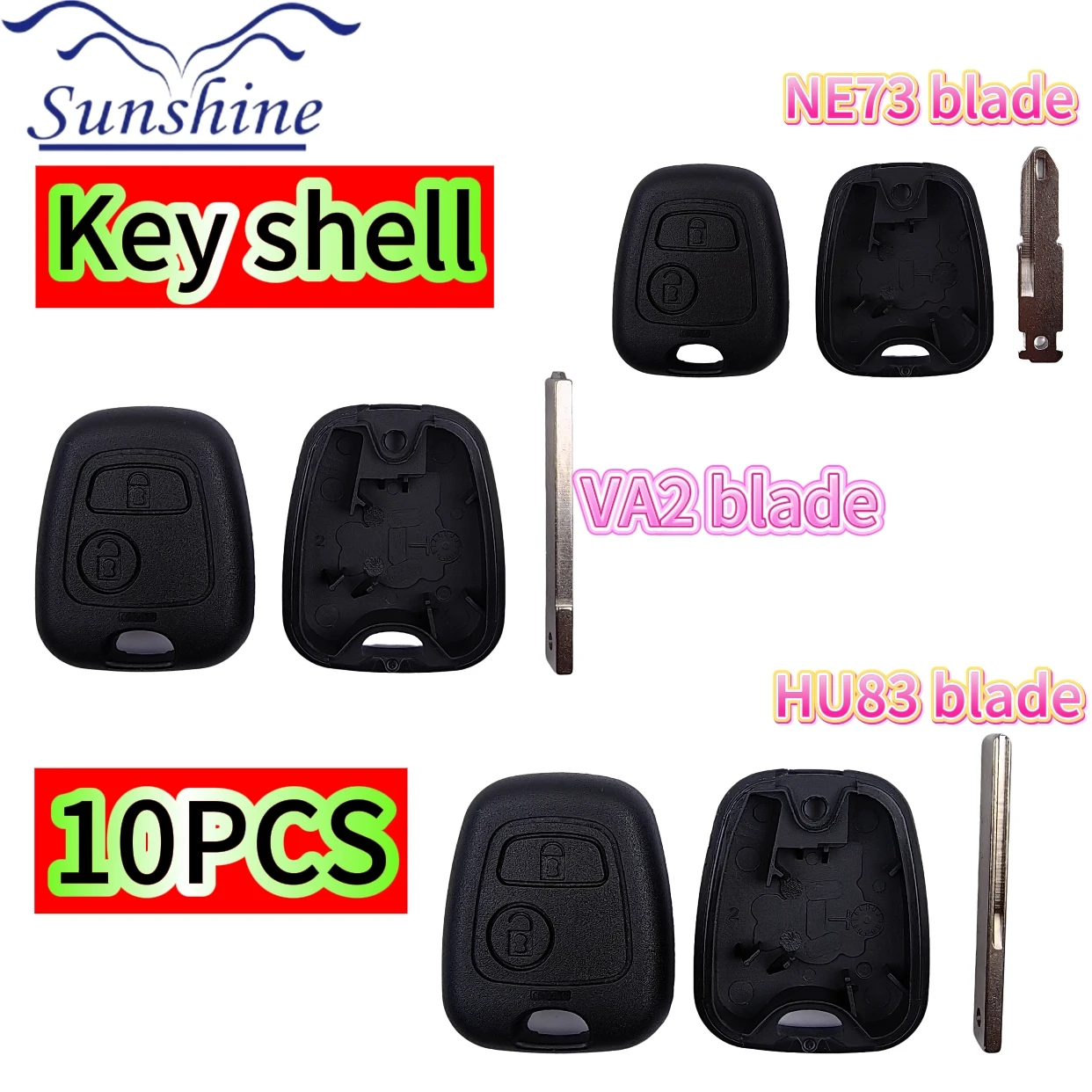 

10PCS Remote Car Key Fob Shell Case Replacement 2BT For Peugeot 206 207 307 408 607 For Citroen C1 C2 C3 C4 For Xsara Picasso