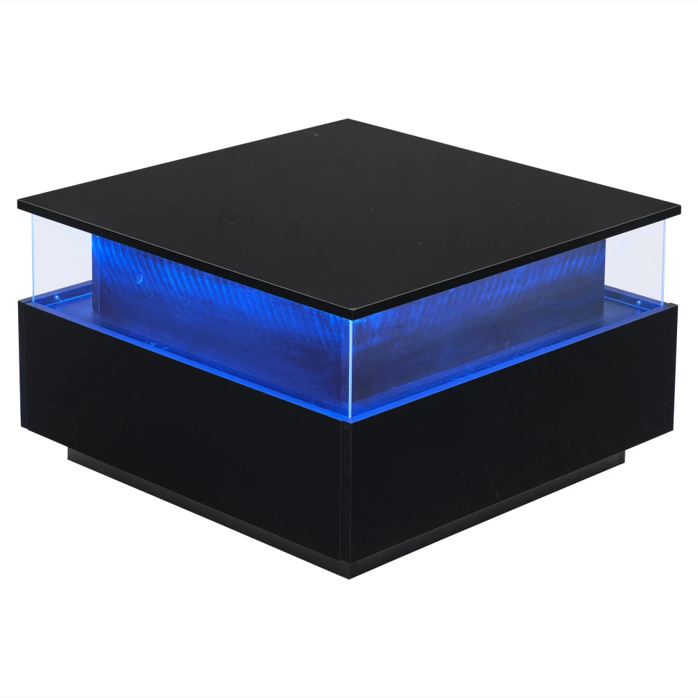 70 x 70 x 41 cm großer moderner Hochglanz-LED-Couchtisch mit 2 Schubladen und transparentem Präsentationsbereich, belastbar bis zu 30 kg – Detail 20