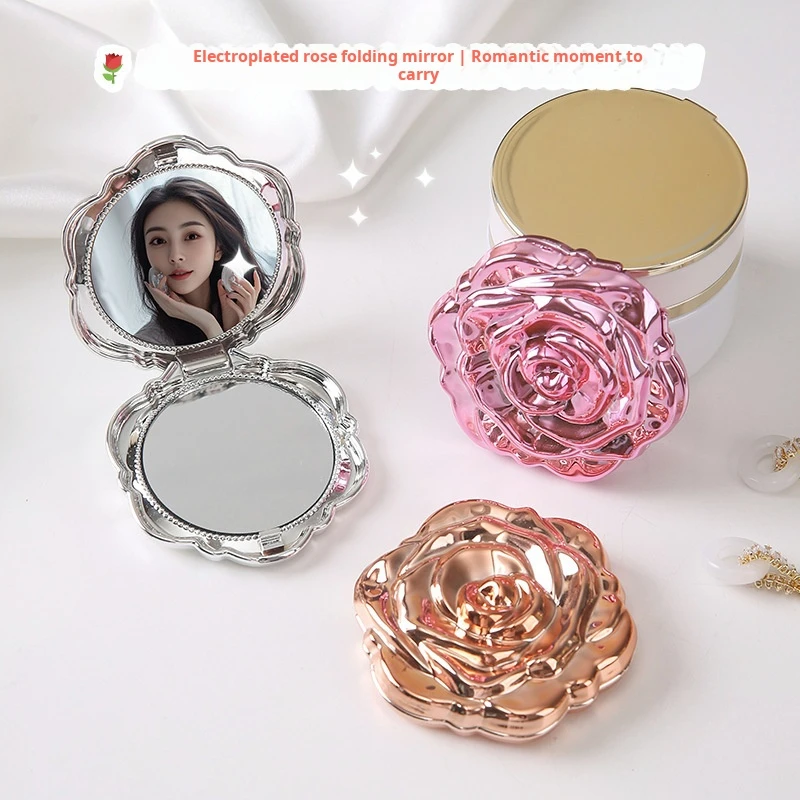 Mini miroir Portable rétro fleur de Rose, petite miroir de maquillage de poche, miroirs à main Double face, outil de beauté cosmétique Compact, 1 pièce