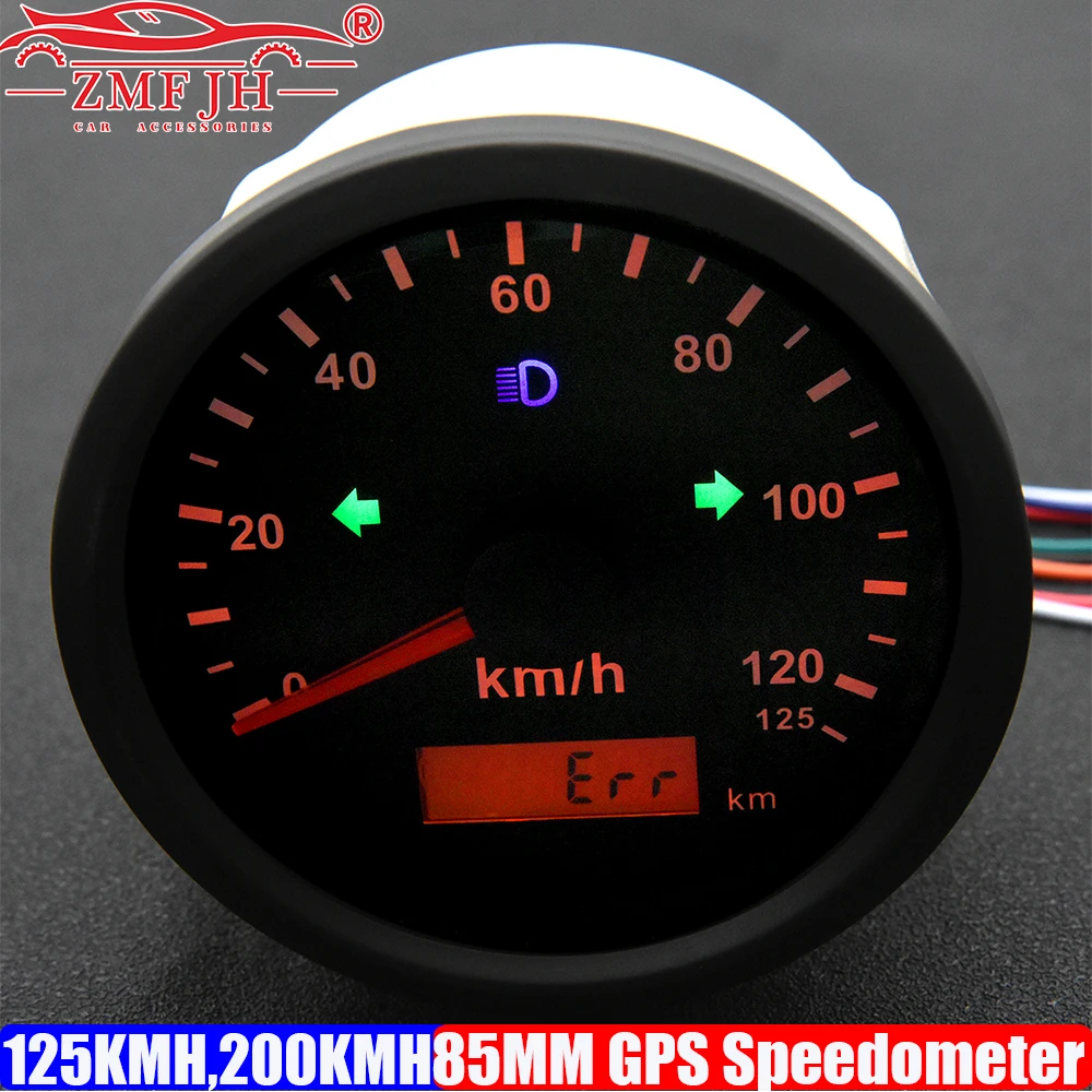 

ZMFJH 0-125 км/ч, 0-200 км/ч 85 мм GPS-спидометр с антенной Измеритель скорости автомобиля лодки левый/правый поворотный фонарь дальнего света Buzz сигнализация