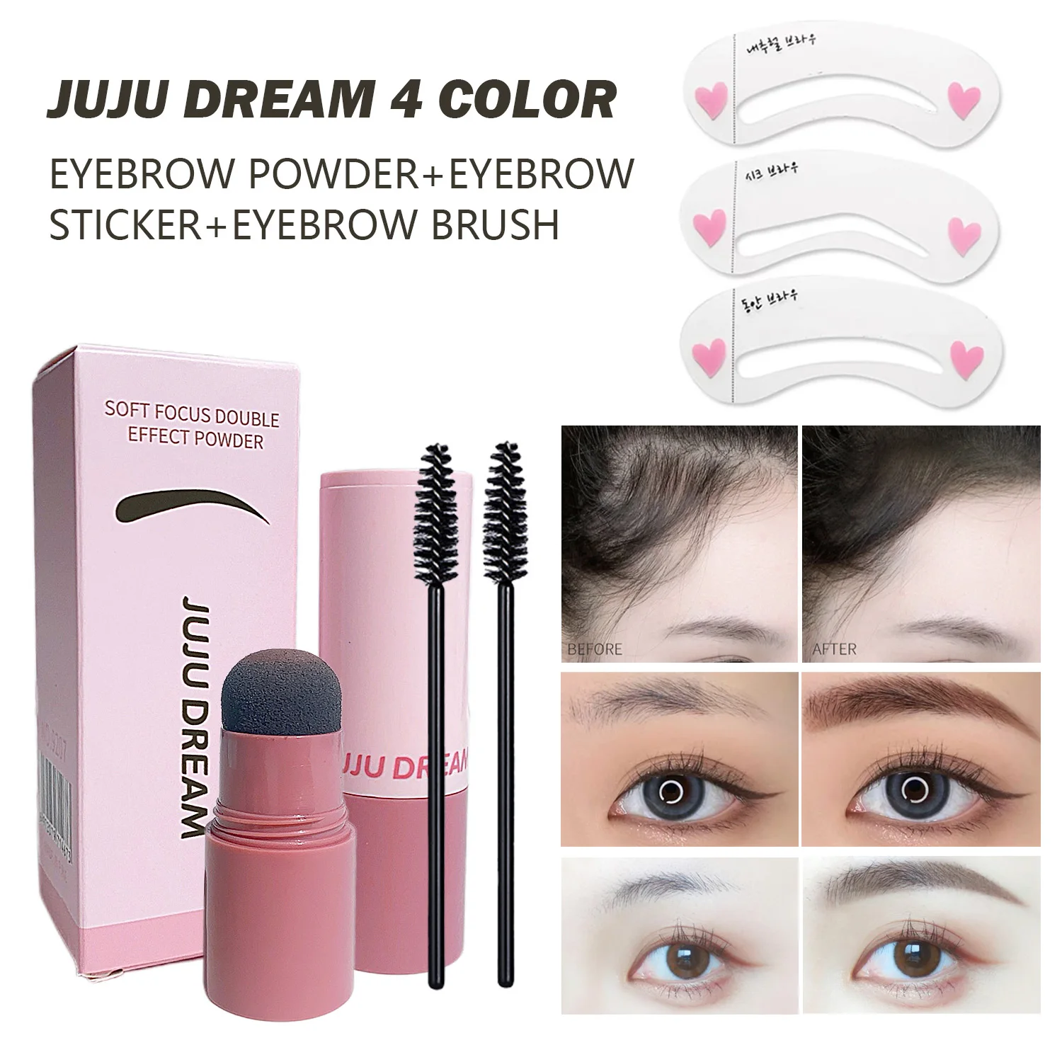 Zestaw do brwi na prezent świąteczny: 3 szablony, 2 pędzle, wodoodporny puder do wypełniania, wielokrotnego użytku, narzędzia do makijażu grubych brwi na co dzień i na imprezy.