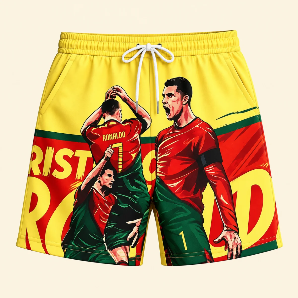 2026 Adult and Children C Ronaldo Twin 3D Printed Beach Shorts Football Star Quick-Dry Casual Sports Shorts