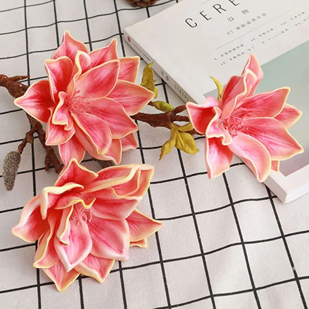 

3 Heads Artificial Magnolia Branch Real Touch Floral Art Artificial Orchid Flowers Handmade Simulation Big Magnolia