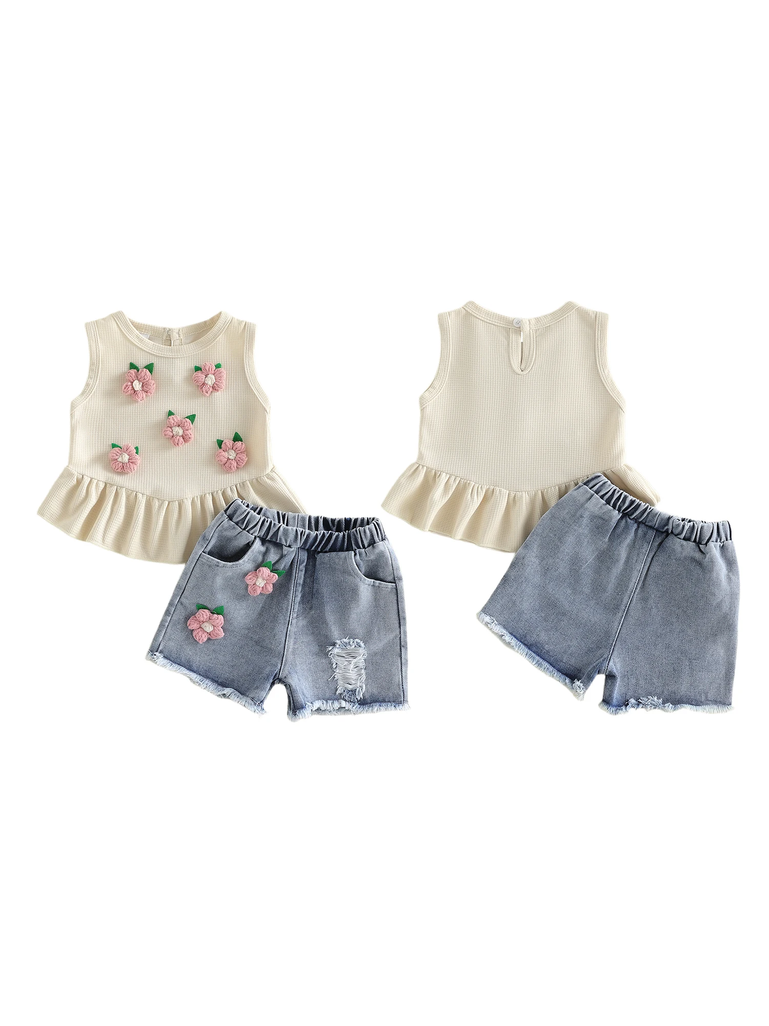 

Очаровательный комплект из топа без рукавов и шорт с рюшами для маленьких девочек, милый летний наряд для маленьких девочек