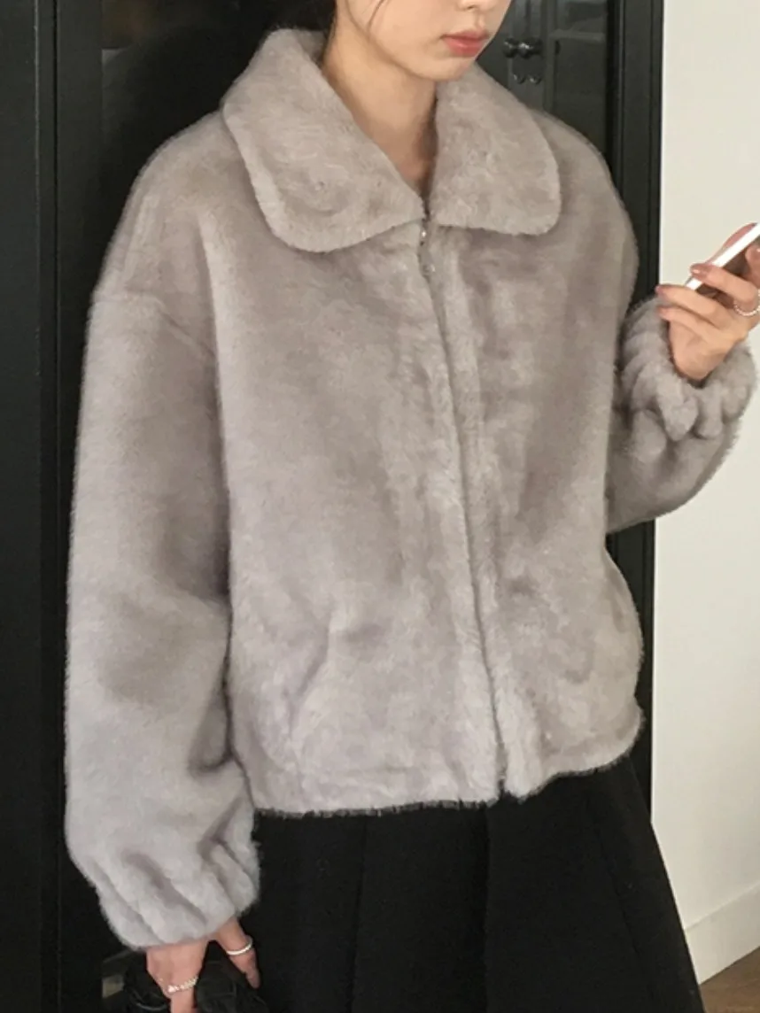 أنيقة الشتاء ort سستة طوق Sle المرأة فضفاضة الفراء Jaet الدافئة ألياف البوليستر الكورية Sle الوقوف صالح تنحنح مستقيم