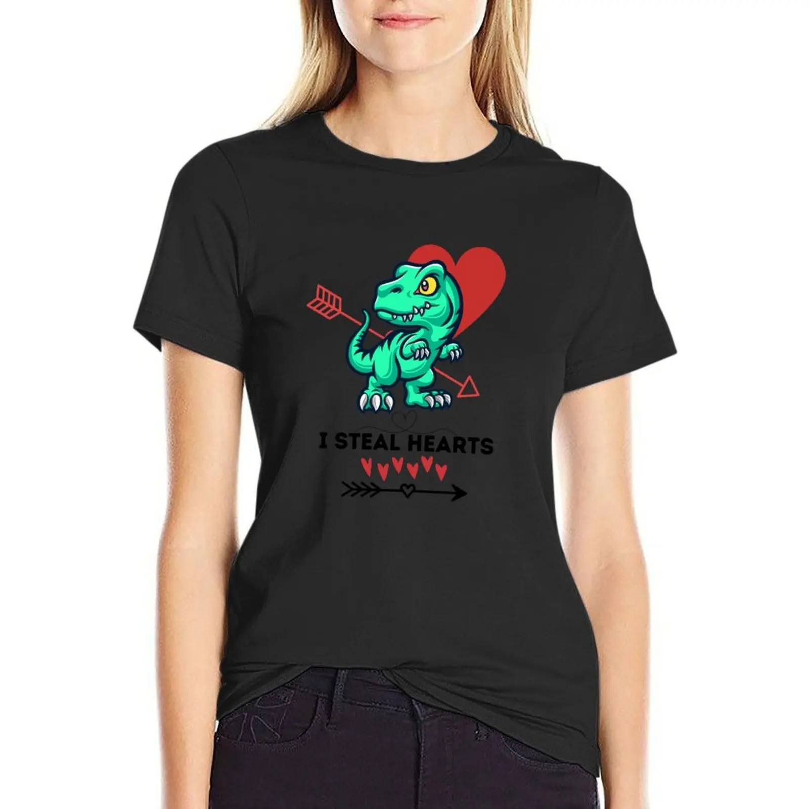 

Kids I Steal Hearts Dinosaur Valentines Day T-Shirt blanks summer tops plain t shirts for Women