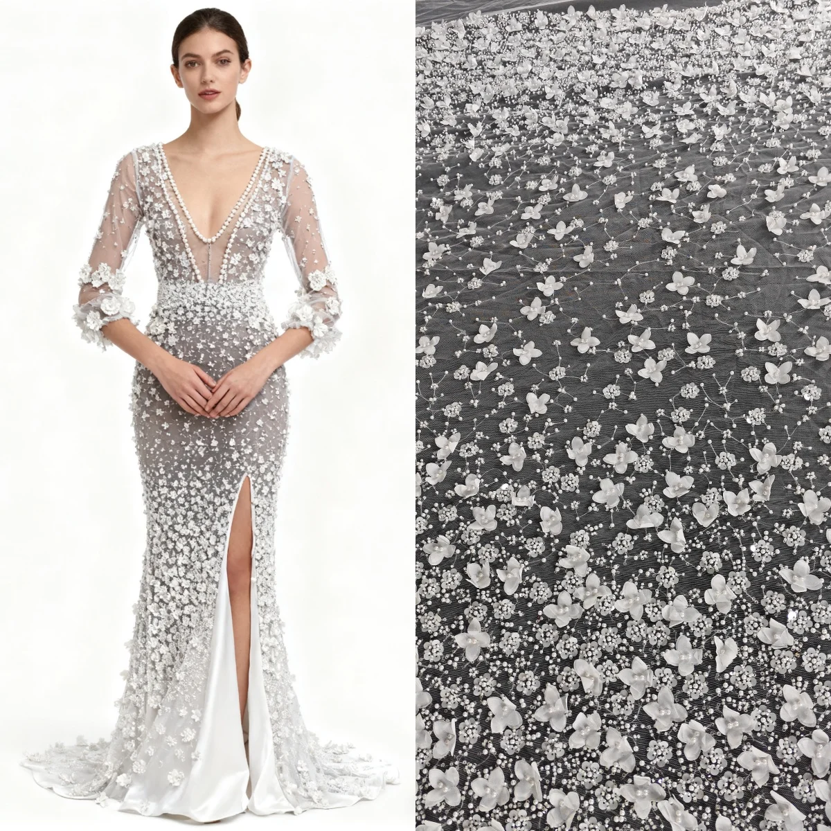 

Новая белая трубка из бисера с вышивкой и блестками, сетка для шитья свадебного платья, вечернее платье, платье принцессы, ткань с вышивкой