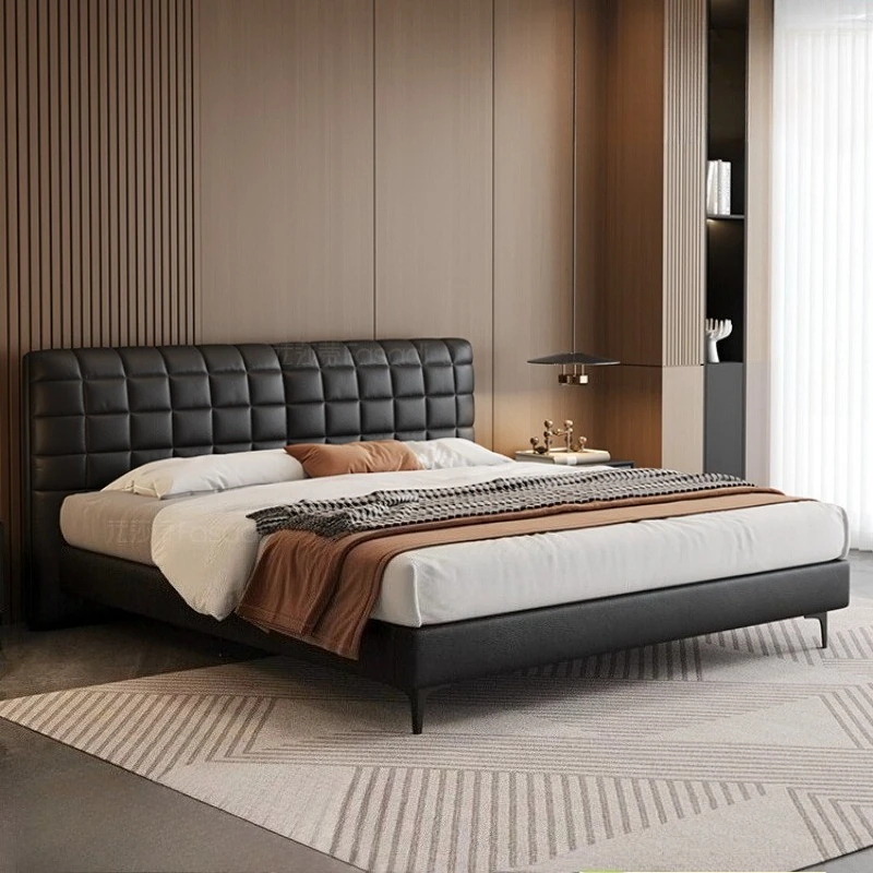 

180x200cm 150x200cm Luxury modern minimalist leather double bed top layer cowhide marriage Beds double bed frame 2 people beds