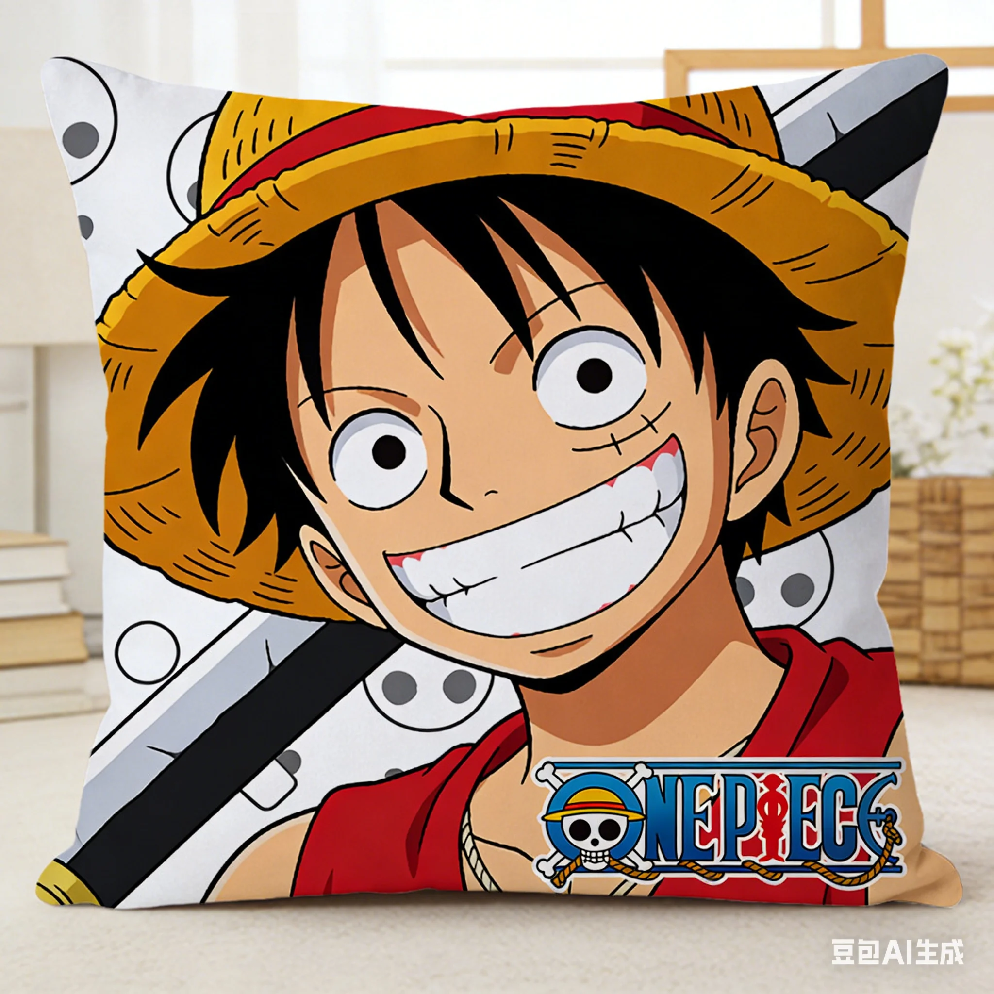 One Piece Anime Print Kissenbezug, dekorativer Kissenbezug zum Schlafen auf dem Sofa, Wohnzimmer und Schlafzimmer, Heimdekoration
