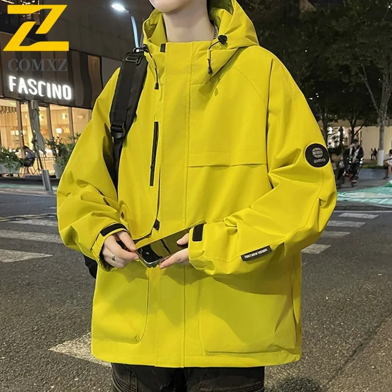 

COMXZ Мужская ветровка, куртка, устойчивая к царапинам, с капюшоном, повседневные корейские туристические куртки, осеннее прогулочное свободное универсальное пальто