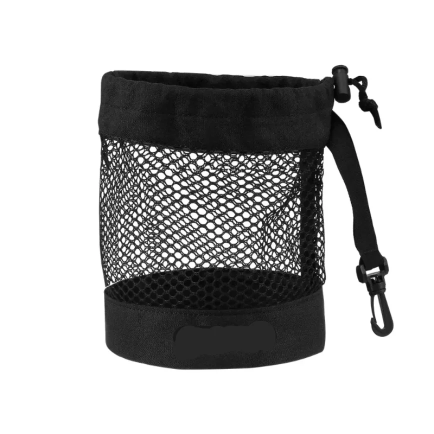حقيبة كرة جولف سوداء، مع شبكة نايلون عالية الجودة ومشبك بلاستيكي معلق، مريحة للتعليق على حقيبة الجولف