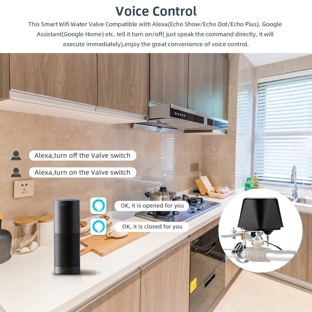 Inteligente Alexa Google ZigBee WiFi Válvula de Água Temporizador de Desligamento Controlador de Aspersor Controle de Válvula de Desligamento de Gás