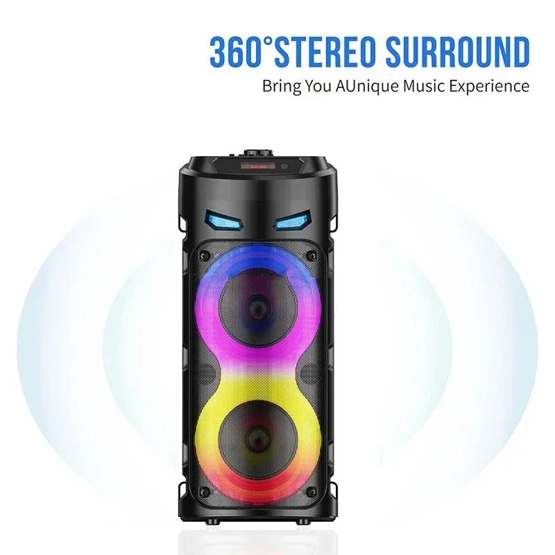 ZQS4239S 야외 노래방 블루투스 스피커, 서브우퍼 듀얼 4 인치 혼, RGB 컬러 램프 효과 확성기, 유선 마이크 포함