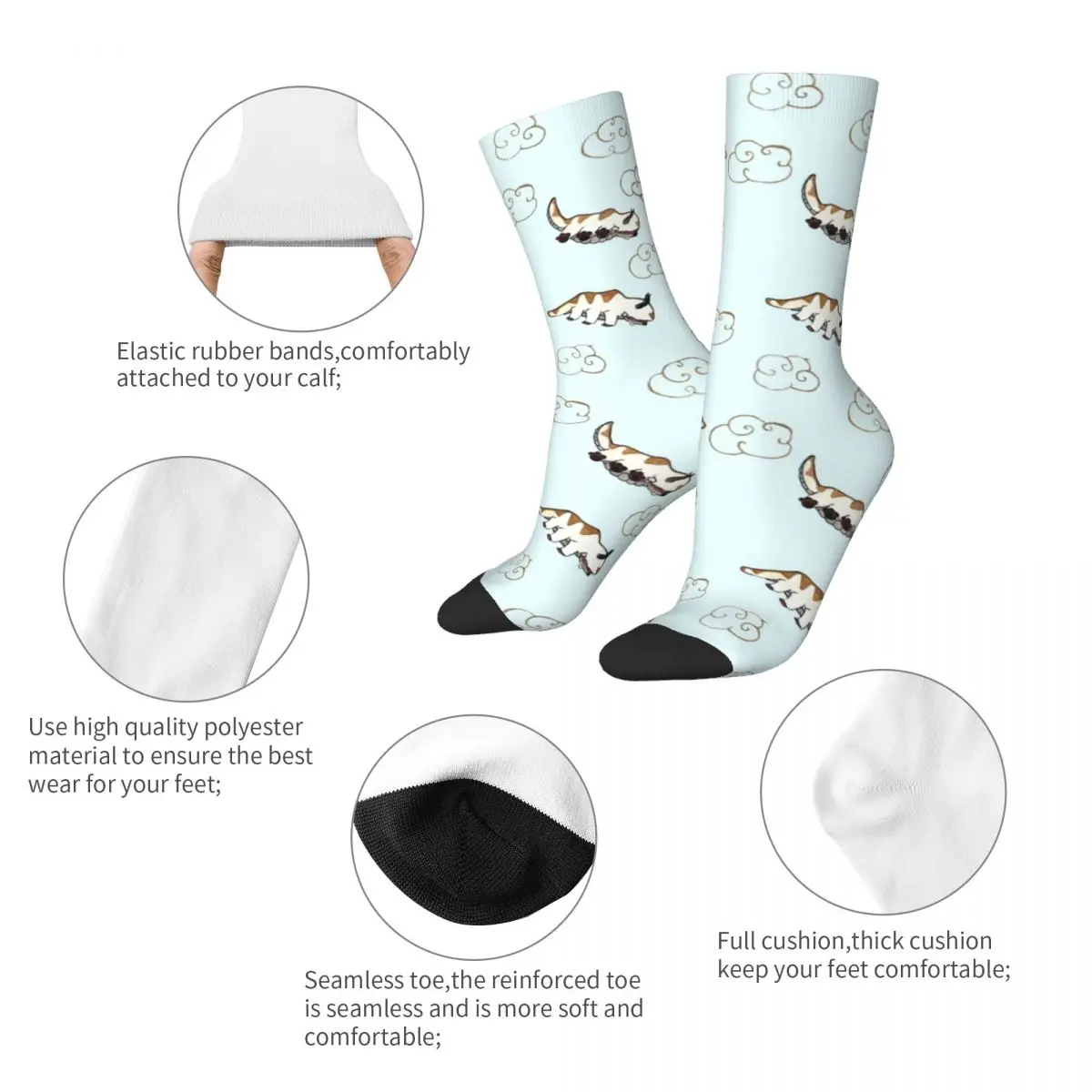 Funny Happy Appa Avatar The Last Airbender Basketball Socks Polyester Long Socks for Women Men Sweat Absorbing