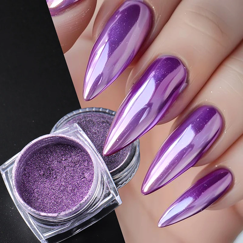 12 กล่อง Y2K กระจกโลหะเล็บผงสีม่วงสีฟ้า Chrome Glitter Pigment Flakes ถูฝุ่น Glossy Nail Art Decor