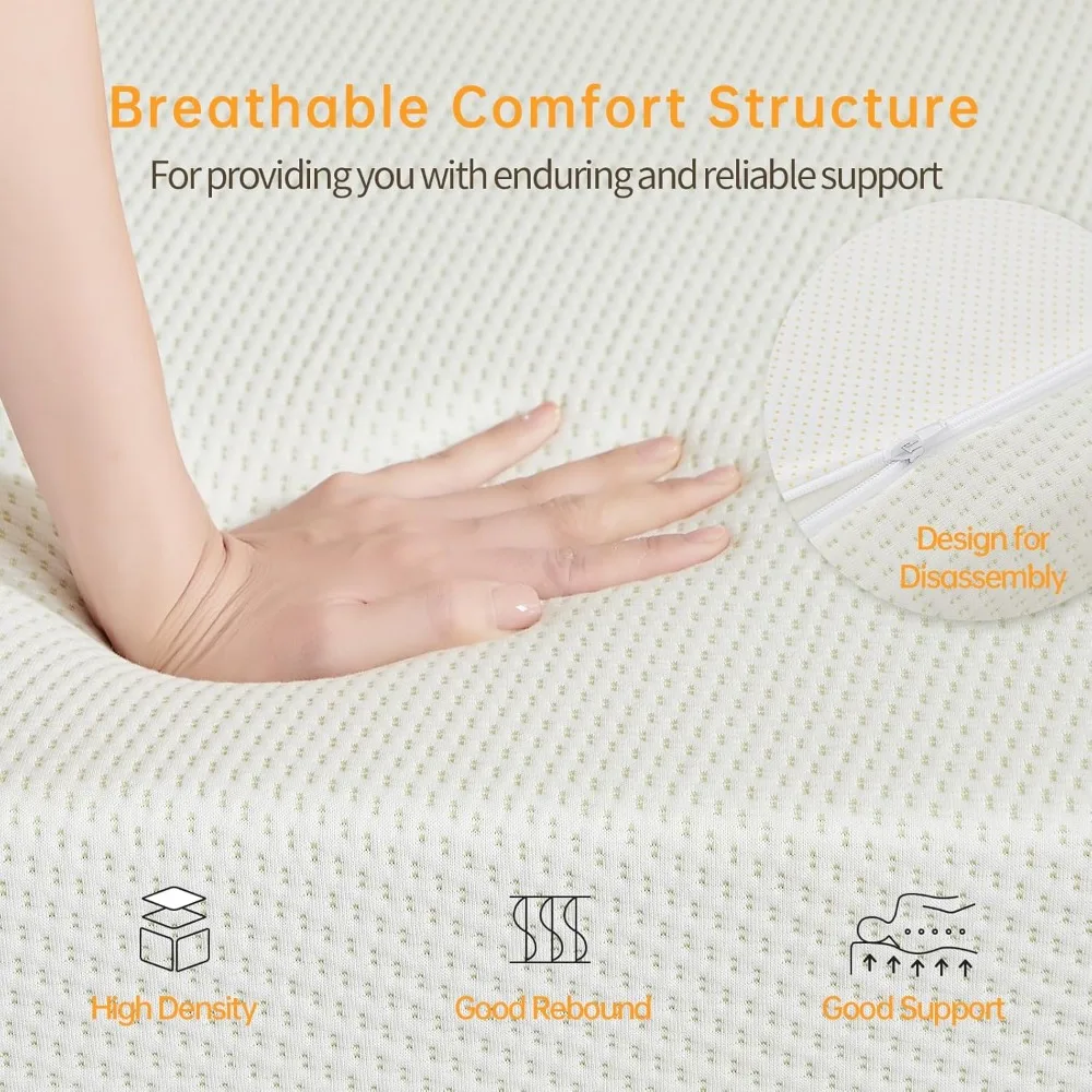 مرتبة مزدوجة للشاي الأخضر مقاس 5 بوصات في صندوق، مرتبة إسفنجية الذاكرة متوسطة الحجم لتخفيف الضغط، غطاء قابل للإزالة والغسل