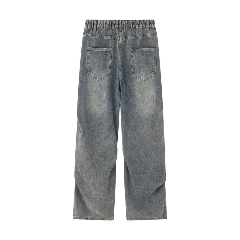 جينز كاجوال فضفاض للرجال في الربيع والخريف، سروال ريترو كبير الحجم، طول الأرض عصري، سروال عمل فضفاض مستقيم الساق