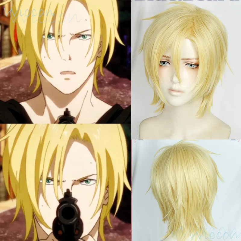 Ash Lynx Anime Aslan Jade Callenreese Banana Cosplay Props Fish Roleplay Wig Golden Long hair Halloween Party Play Man Phoenix