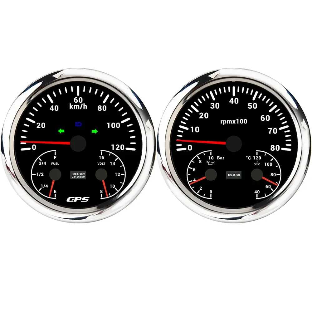 110mm Black Stainless Steel for Auto Meter Gauge Set GPS Speedometer Odometer 0-200MPH 8000RPM Tachometer Fuel Level Oil New