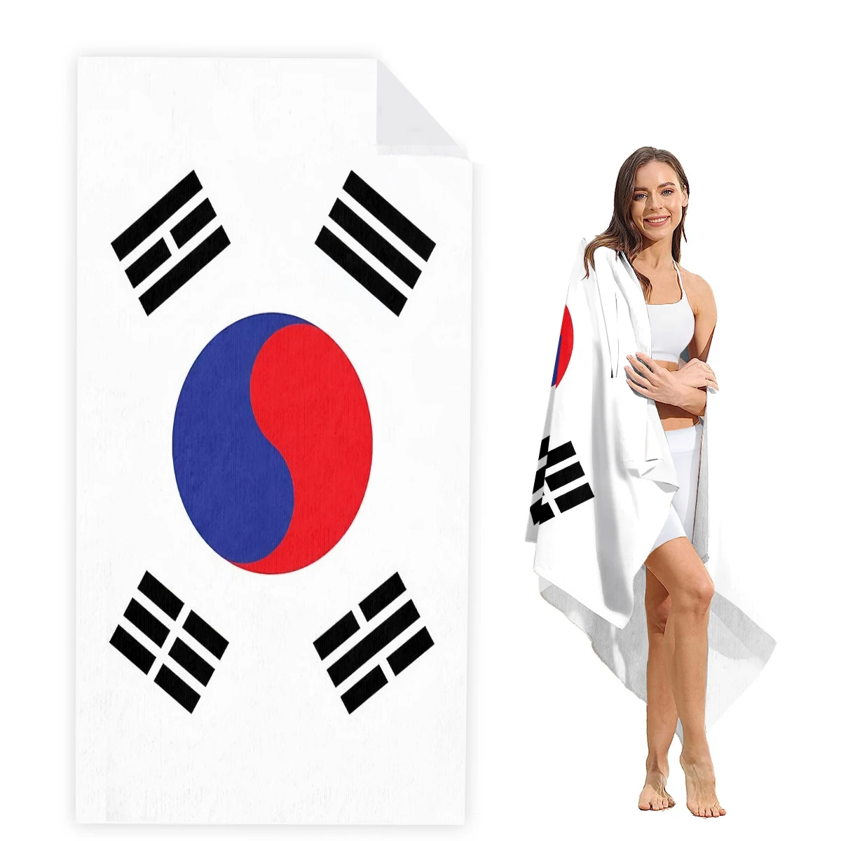 ROK(Republic of Korea) Flag Beach Towel Oversized, Super Absorbent Sand Free Thick Microfiber Beach Towel,Beach Towels for Kids