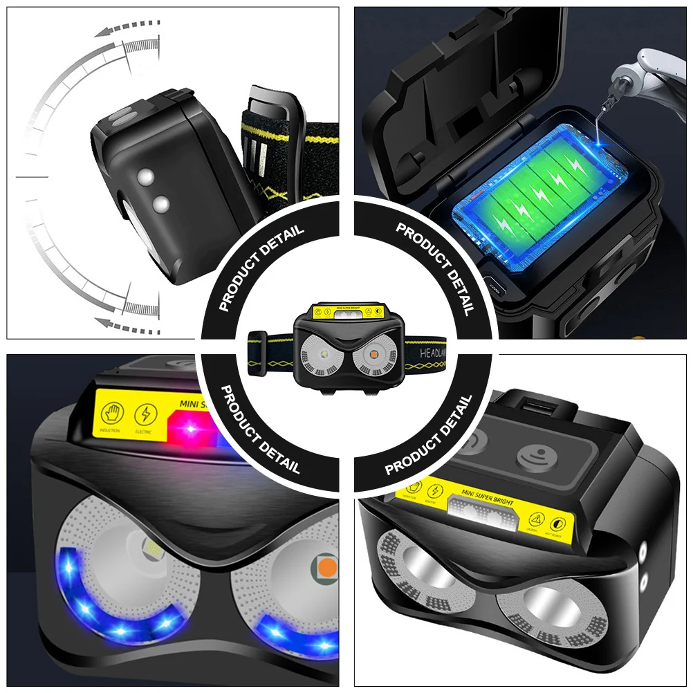 

Upgraded Ipx65 Waterproof Sensor Torch with Motion Detection Lightweight USB Rechargeable Headlamp for Outdoor Sports Cycling