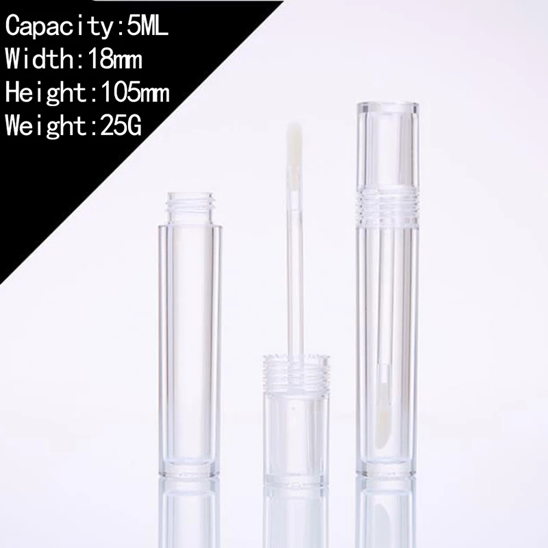 1x tubo vazio de brilho labial com pincel 5ml recipiente de bálsamo labial diy viagem cosméticos frasco recarregável garrafa de plástico transparente maquiagem de beleza