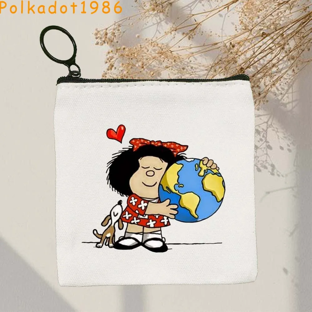 

Kawaii Mafalda Cute Cartoon Anime Girl Harajuku Canvas Coin Purse Key Case Small Square Bag Storage Card Bag Wallet Zipper Pouch