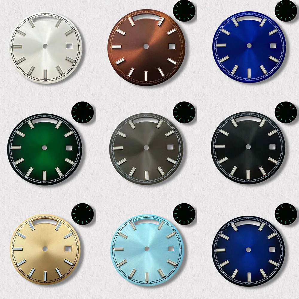 

High-Quality 31mm S Logo Day And Date Dial Fit 8285 Movement Green Luminous Sunray Dial Watch Modification Accessories