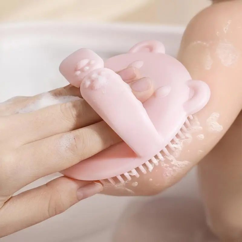 CORB Baby Shampoo Massage Tool Silicone Gentle Brush For Delicate Scalps Bear Design Nonslip Grip Bath Time Essential