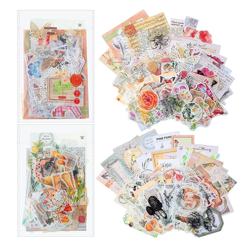 520Pcs Vintage Journaling Scrapbook Stickers Washi Paper Stickers Aesthetic Stickers Junk Journal Supplies DIY Art Craft