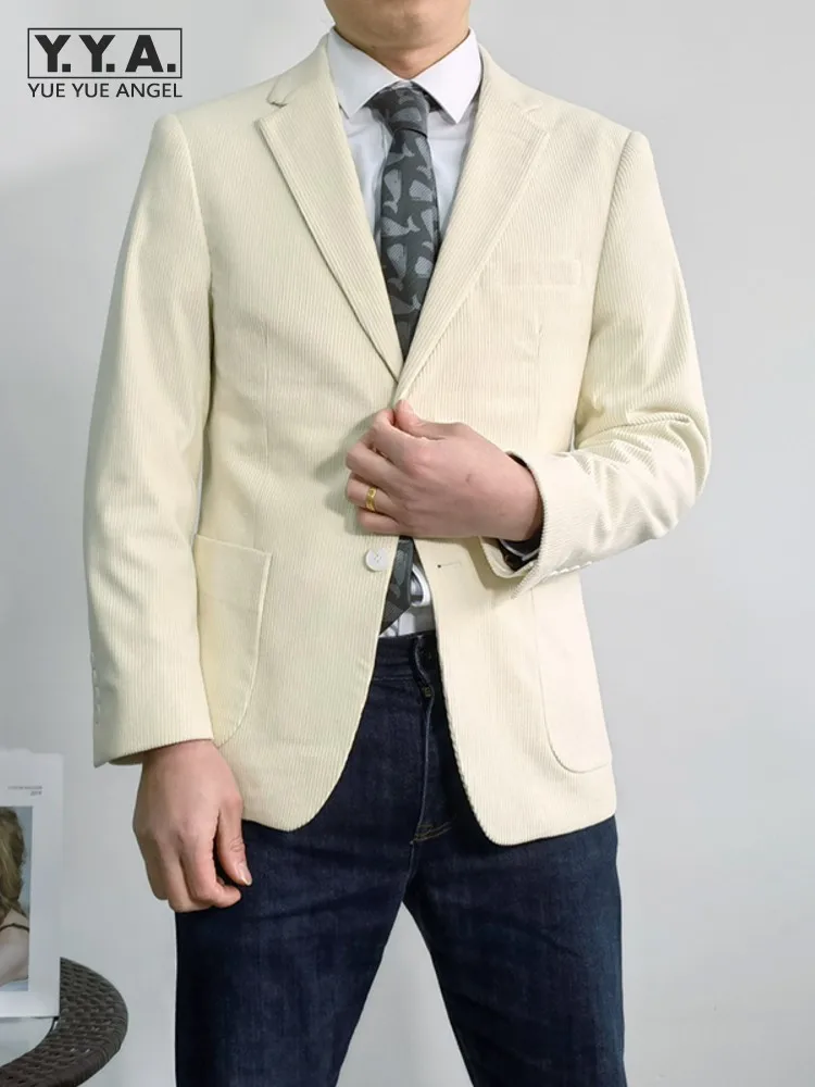 

Casual Men Solid Color Spring Single Breasted Corduroy Striped Suit Blazer Set Slim Fit Business Work Formal Suit Suits Jacket