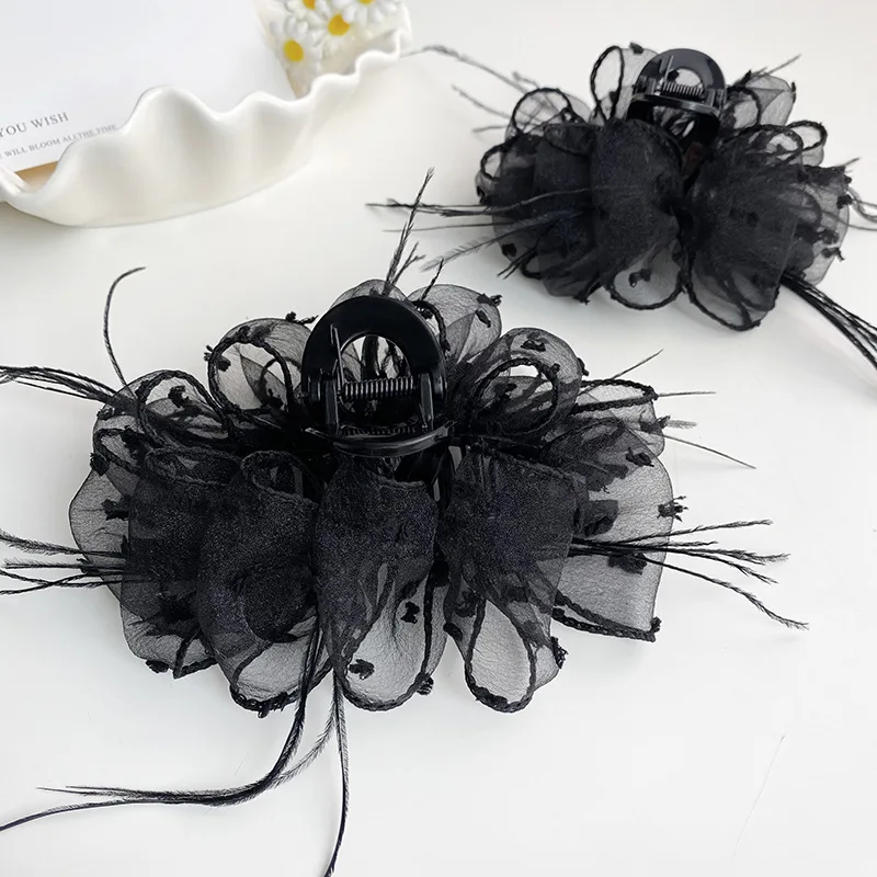 Popular new black polka dot bubble gripper large hair plate shark clip to show hair volume fashion hairpin headwear hairpin