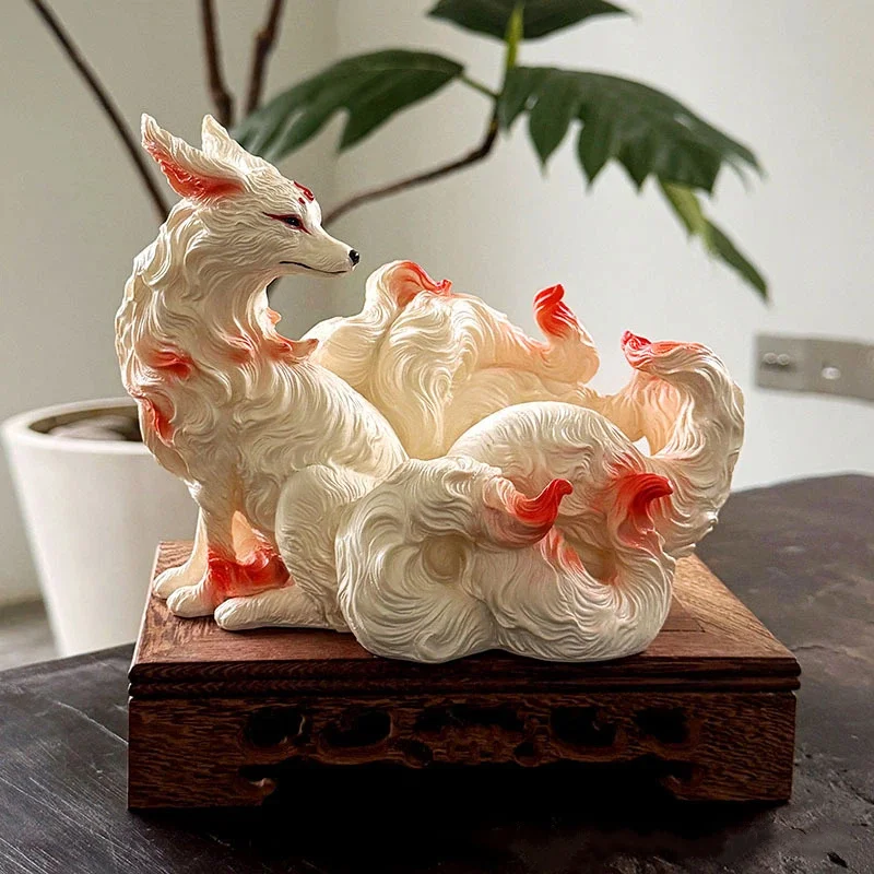 Nine Tailed Fox Statue Small Spirit Fox Buddha Hall Home Decor Desktop Ornament Gift- Crafted