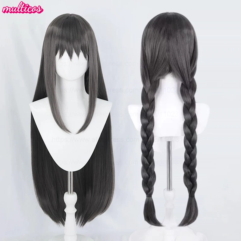 High Quality Akemi Homura Cosplay Wig 90cm Long Black Straight Braided Heat Resistant Hair Halloween Party Wigs + Wig Cap