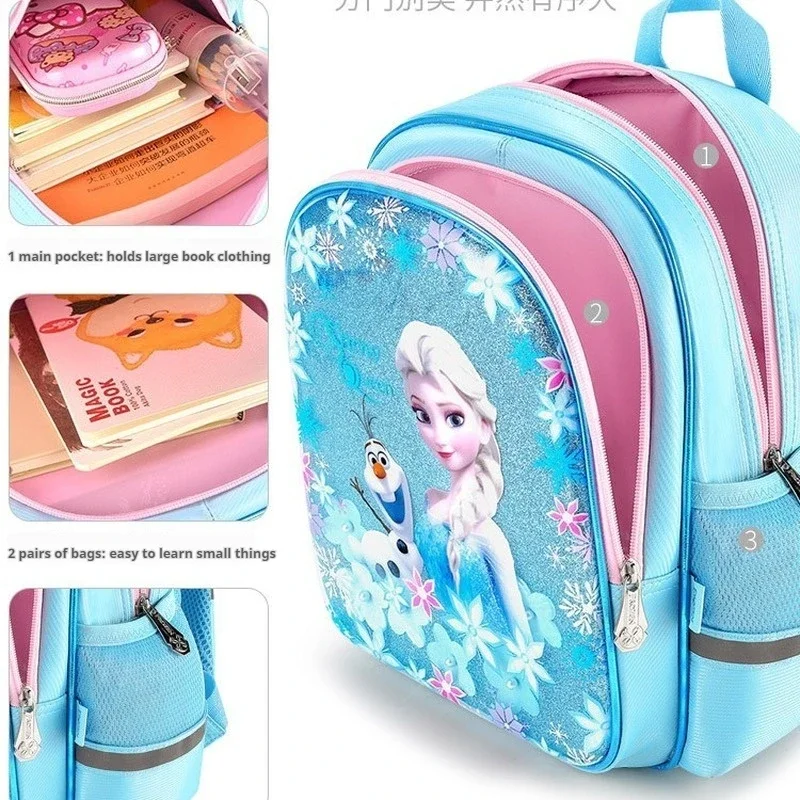 New Style Kawaii Disney Frozen Elsa Cartoon Series Kindergarten Pupils Girls Backpacks Girls Schoolbags 3 To 5 Breathable  Light