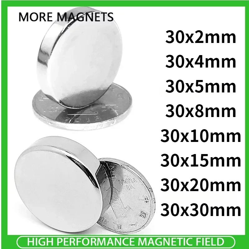 30x2 30x4 30x5 30x8 30x10 30x15 30x20 30x30mm Round Shape Rare Earth Neodymium Super Strong Magnetic NdFeB Magnet Fridge Crafts