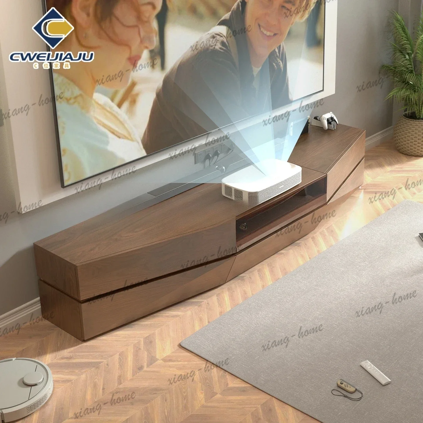 FG    Solid Wood Large Size Laser TV Cabinet Smart Projector Dedicated Automatic Telescopic Stand