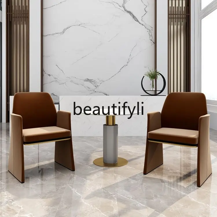 

Italian Style Light Luxury Sales Office Negotiation Table and Chair Set Hotel Business Negotiation Rock Slab Small Round Table