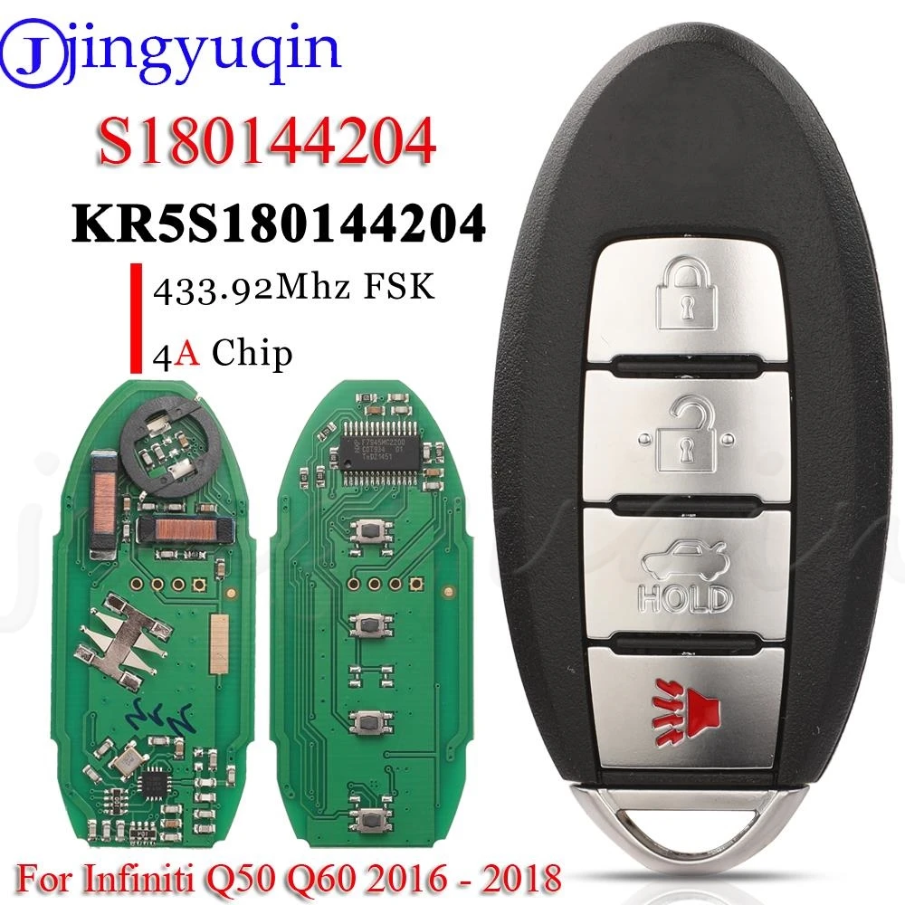 

jingyuqin S180144204 4BNT Proximity Smart Key Fob 433.92MHz 4A Chip For Infiniti Q50 Q60 2016 2017 2018 285E3-4HB0C