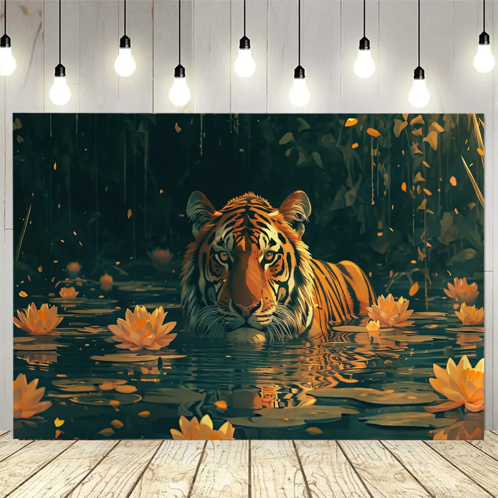 

Psychedelic tiger tapestry, jungle animal lotus art decoration, wall hanging, hippie home, living room, bedroom background cloth