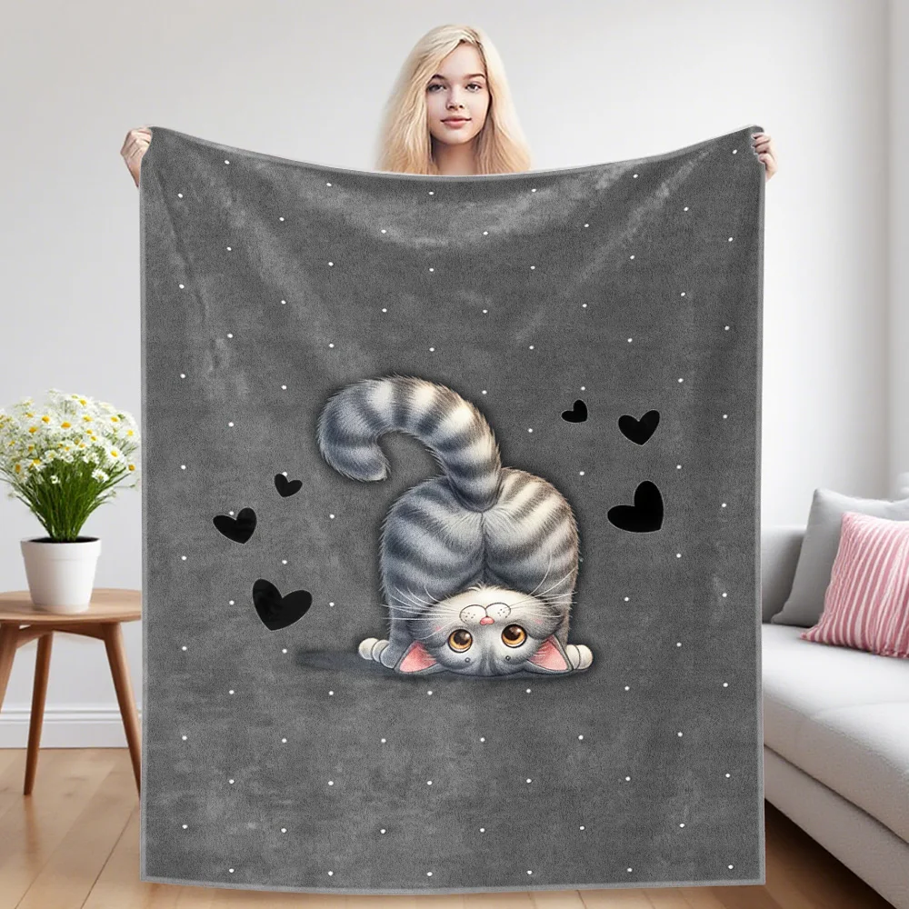 Shy Cat Nap Blanket,Flannel Blanket,Suitable For Sofas,Beds,Cars,Rooms,Offices,Camping,Exquisite Gift Blankets