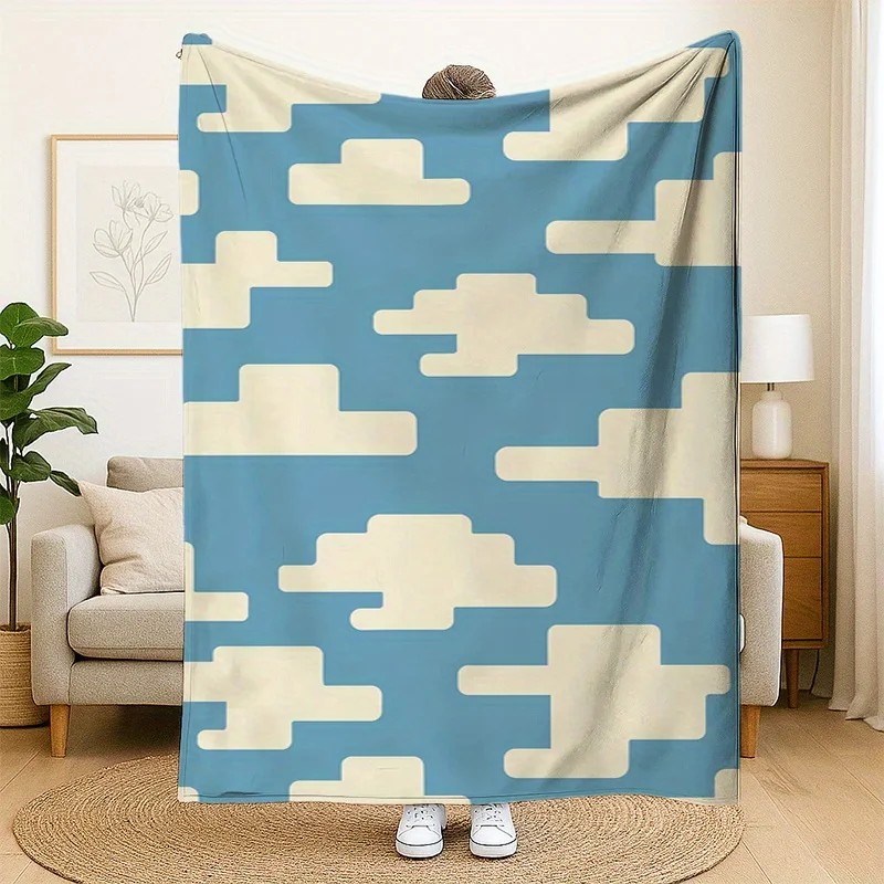 

Cloud-patterned printed blanket, polyester fabric, machine washable, suitable for bedroom sofa décor.