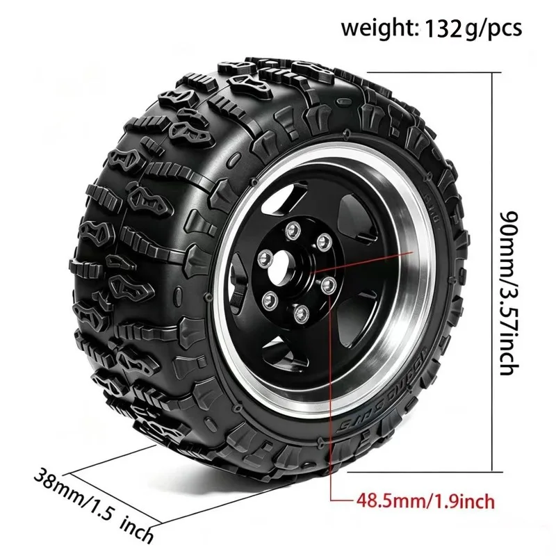 1.9 Inch Upgraded Beadlock Wheel Rims with Tires Outer Diameter 90mm Hex Fit for MJX h12y+ H12P L268 1/12 Scale RC Crawler