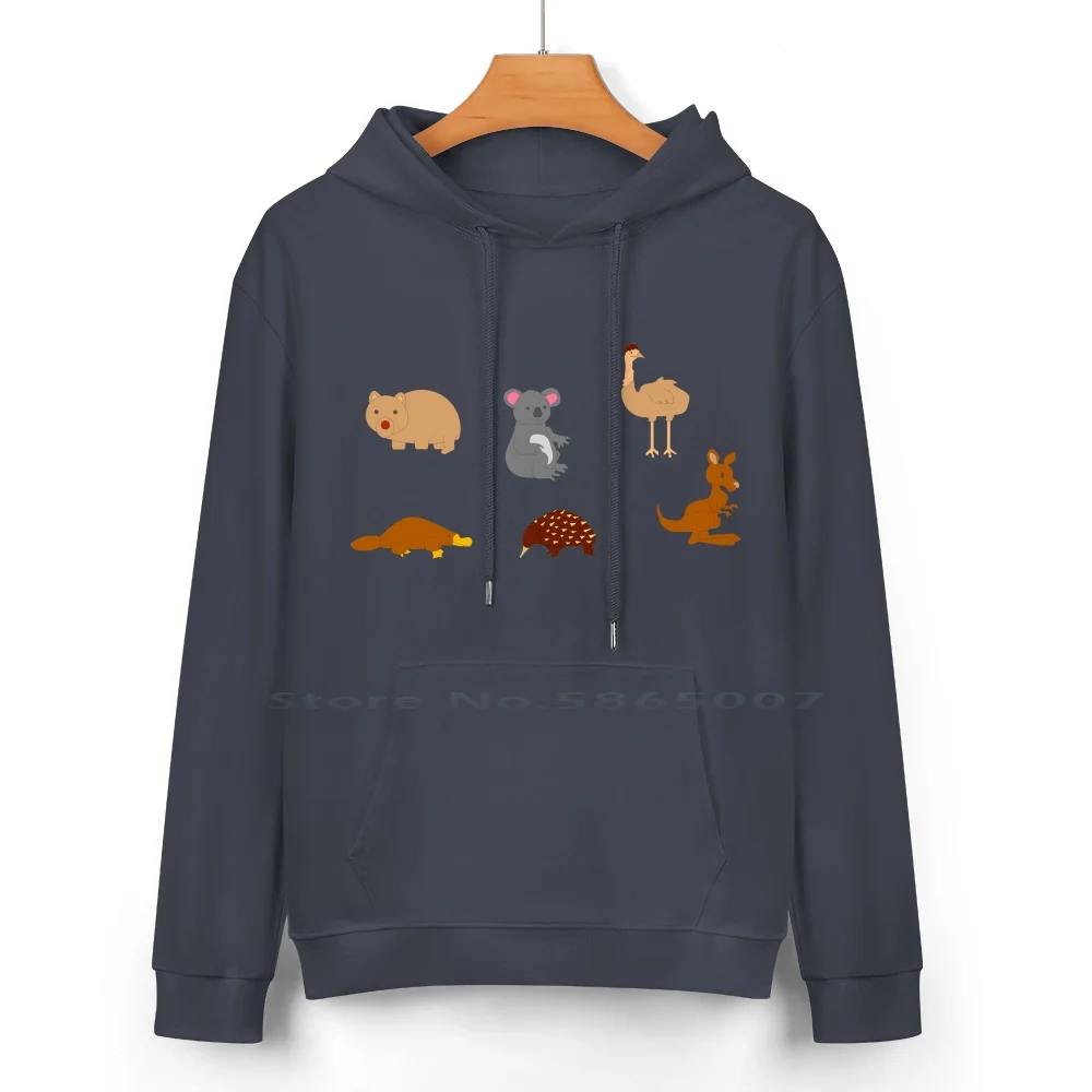 Australian Animals Pure Cotton Hoodie Sweater 24 Colors Koala Kangeroo Echidna Wombat Australia Animal Fluffy 100% Cotton