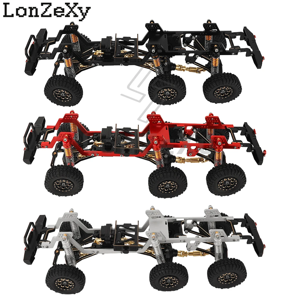 Ottone + alluminio metallo 6x6 RC telaio per auto con assali posteriori centrali anteriori cambio fai da te per TRX4M 1/18 RC Crawler parti di automobili