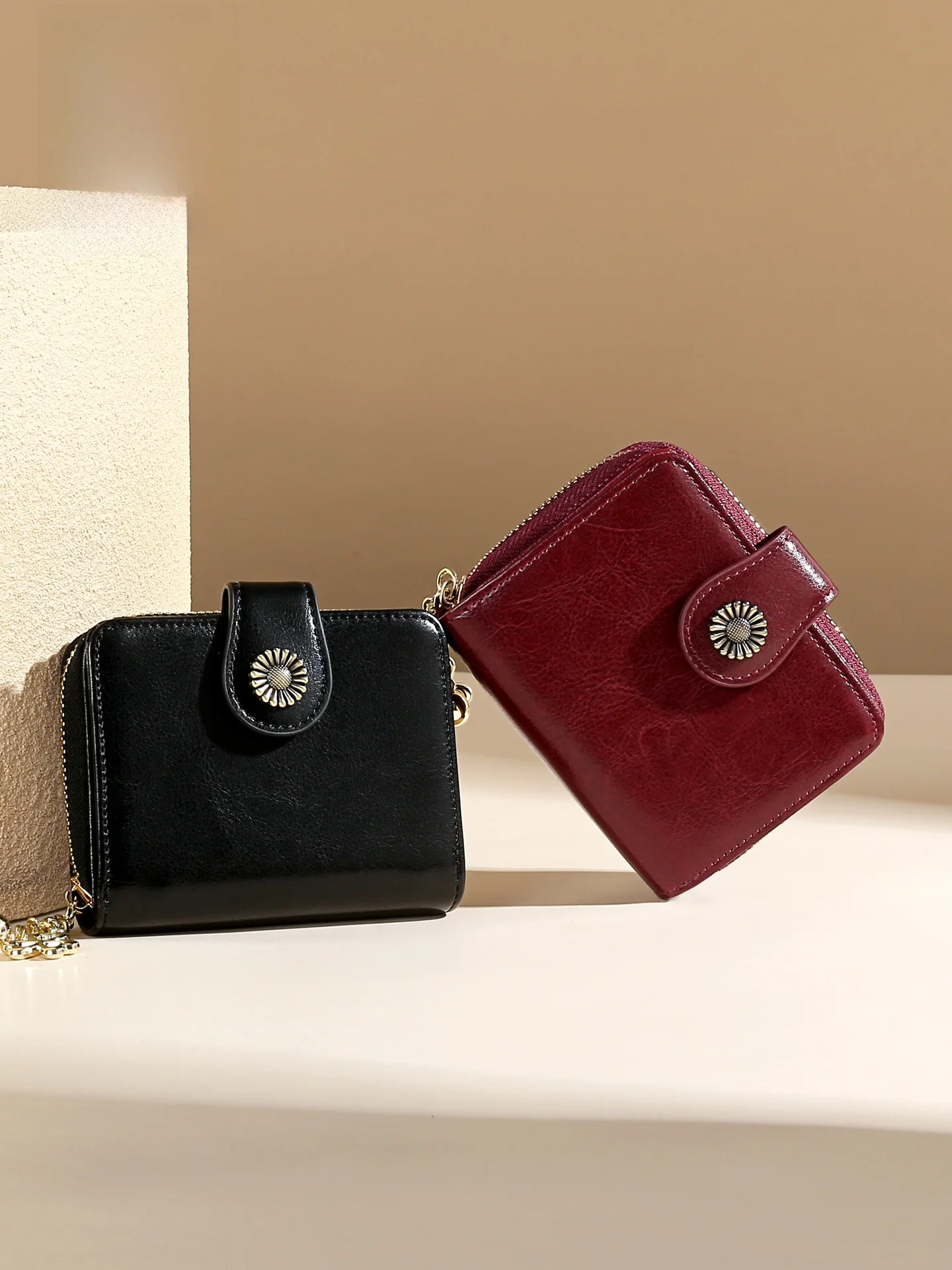 tucano-genuine-leather-wallet-women's-short-style-versatile-high-end-feel-oil-waxed-cowhide-fashionable-retro-card-holder