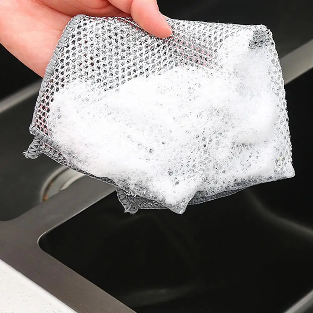 2Pcs Cleaning Cloth Non-Scratch Wire Dishcloth Fine Hole Wire Dishwashing Rags Stove Pot Cleaning Rag Home Kitchen Pot Scrubber