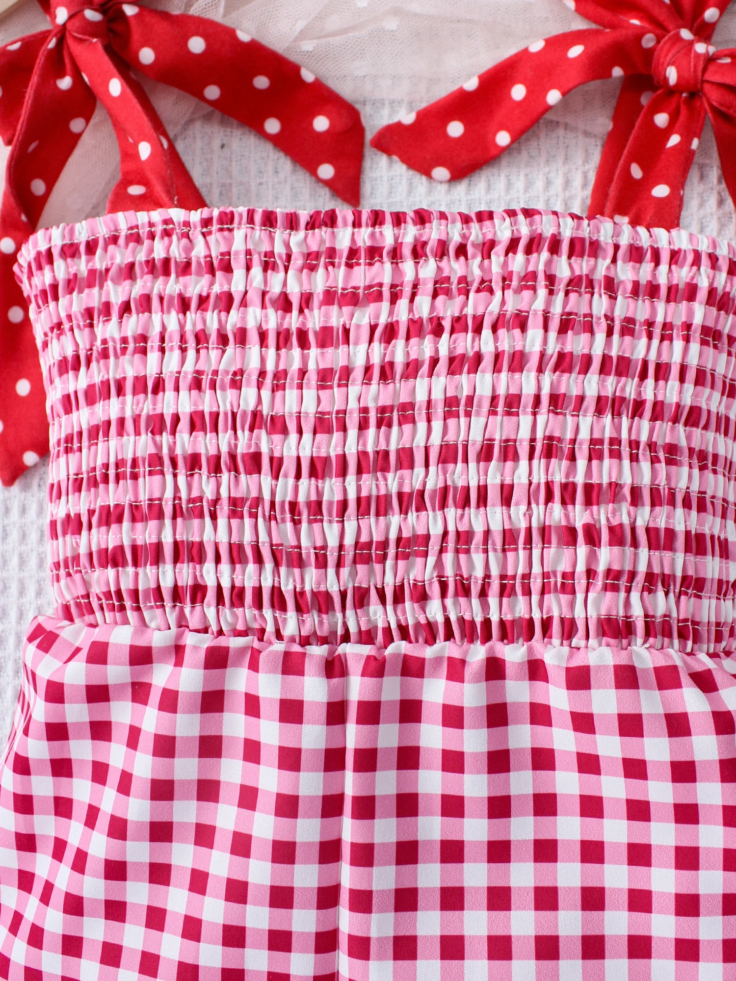 1PCS Summer Girl Sling jumpsuit Fashion plaid red embroidered strawberry pattern cute and playful girl baby