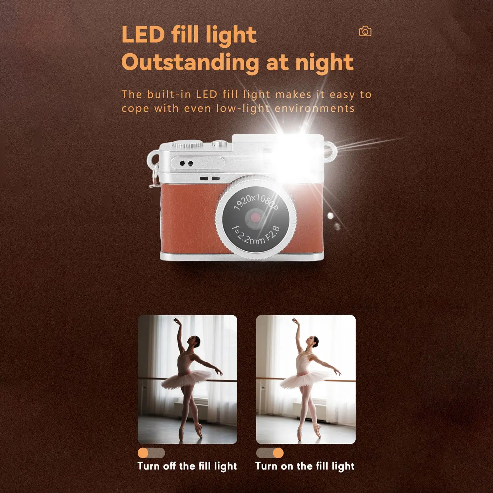 Kleine Retro-Digitalkamera, 0,96 Zoll Farbbildschirm, kleine Digitalkamera, LED-Fülllicht, 2 MP, 1080P FHD, für Lernaufnahmen