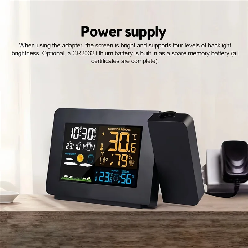 

ABBP-LED Indoor Outdoor Temperature And Humidity Meter - Projection Alarm Clock Weather Forecast With Backlight